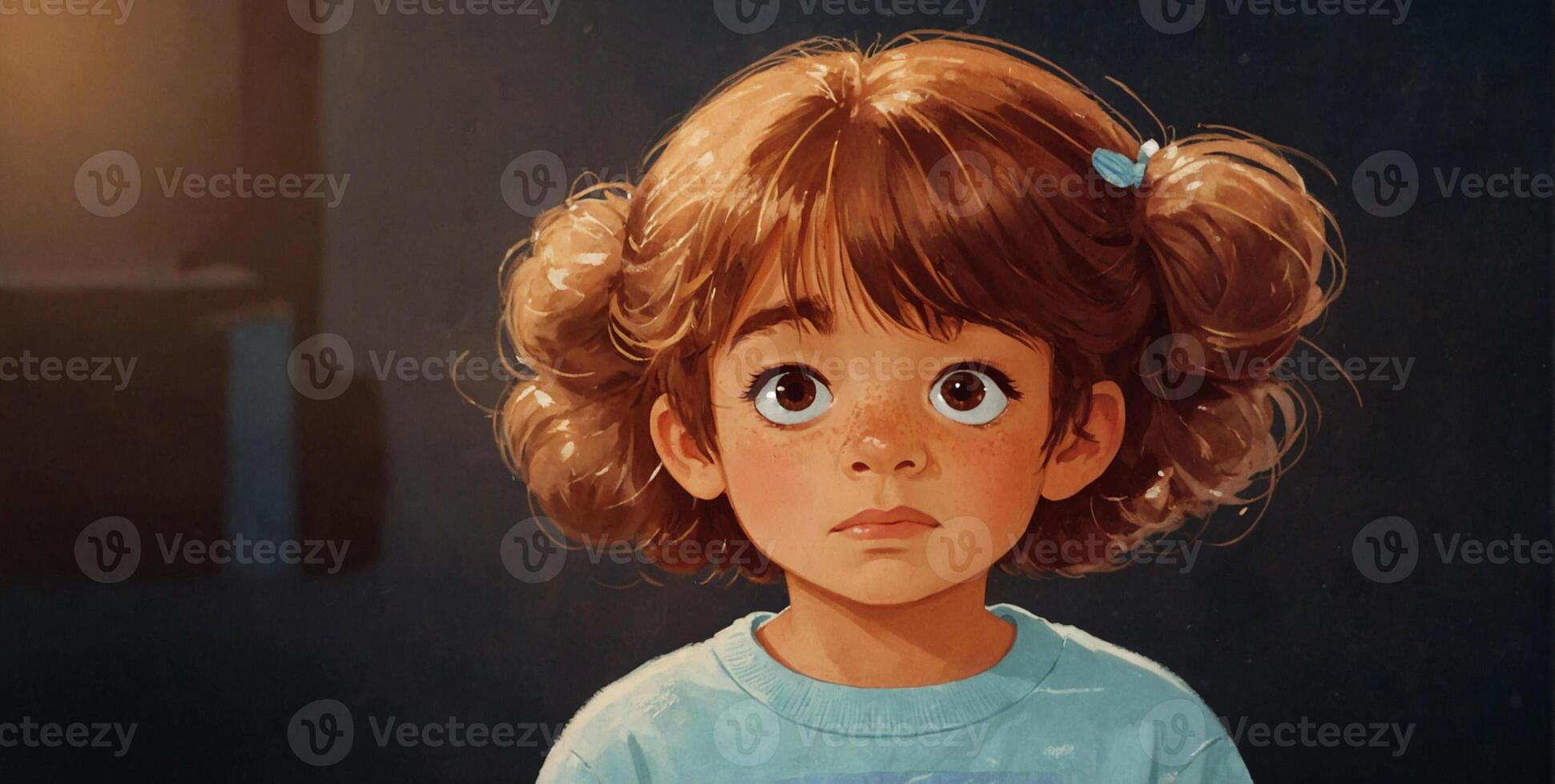 A painting of a little girl with brown hair photo