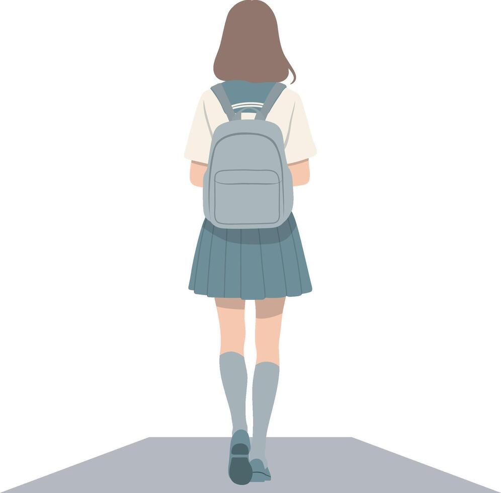 High School Female Student Walking to School. vector