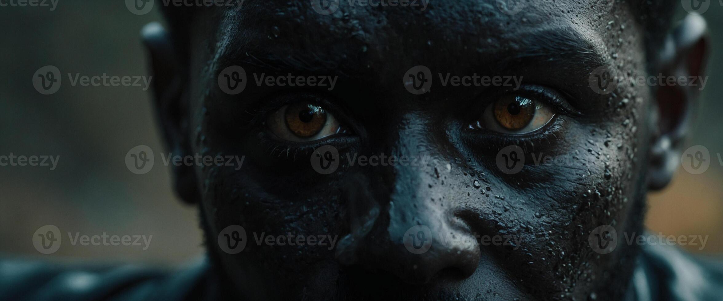 A close up of a man with dark skin and brown eyes photo
