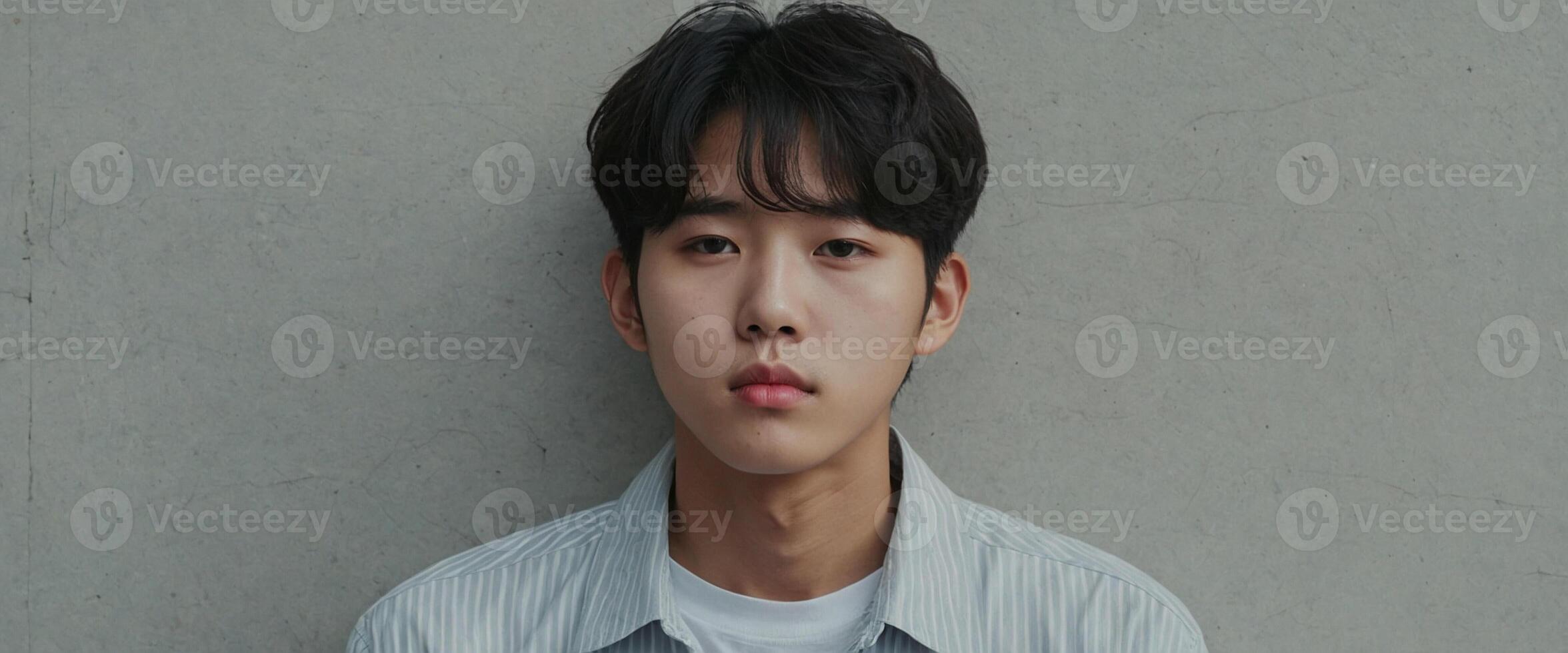 A young man with a shirt on looking at the camera photo