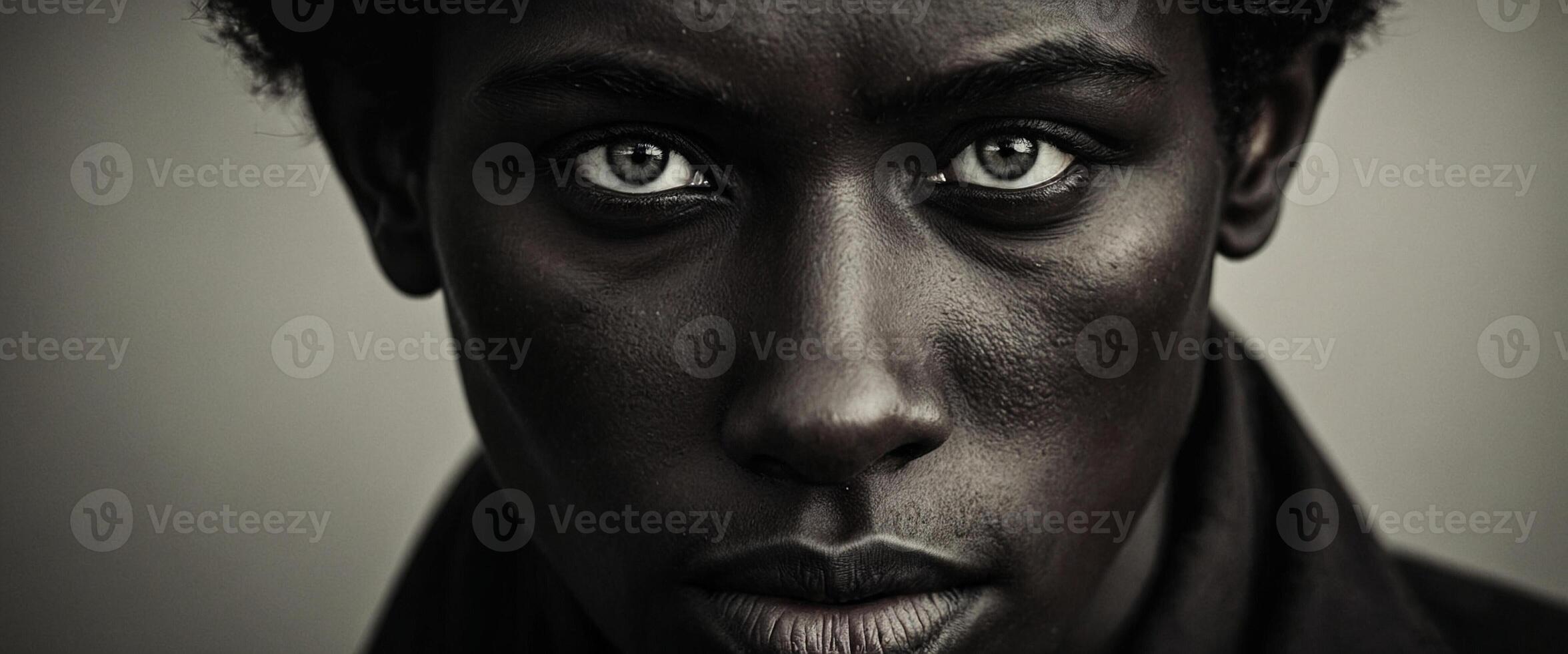 A black man with a dark complexion and a serious look photo