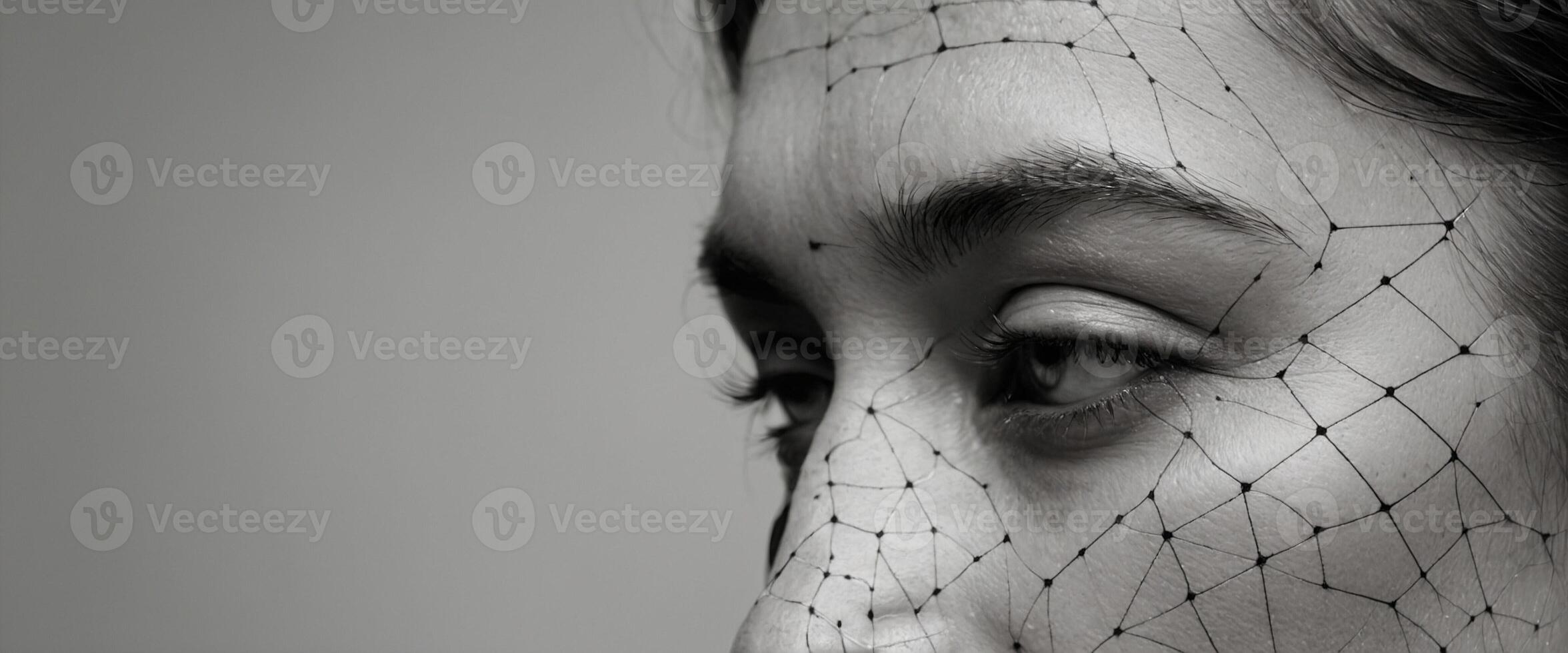 A woman with a net pattern on her face photo