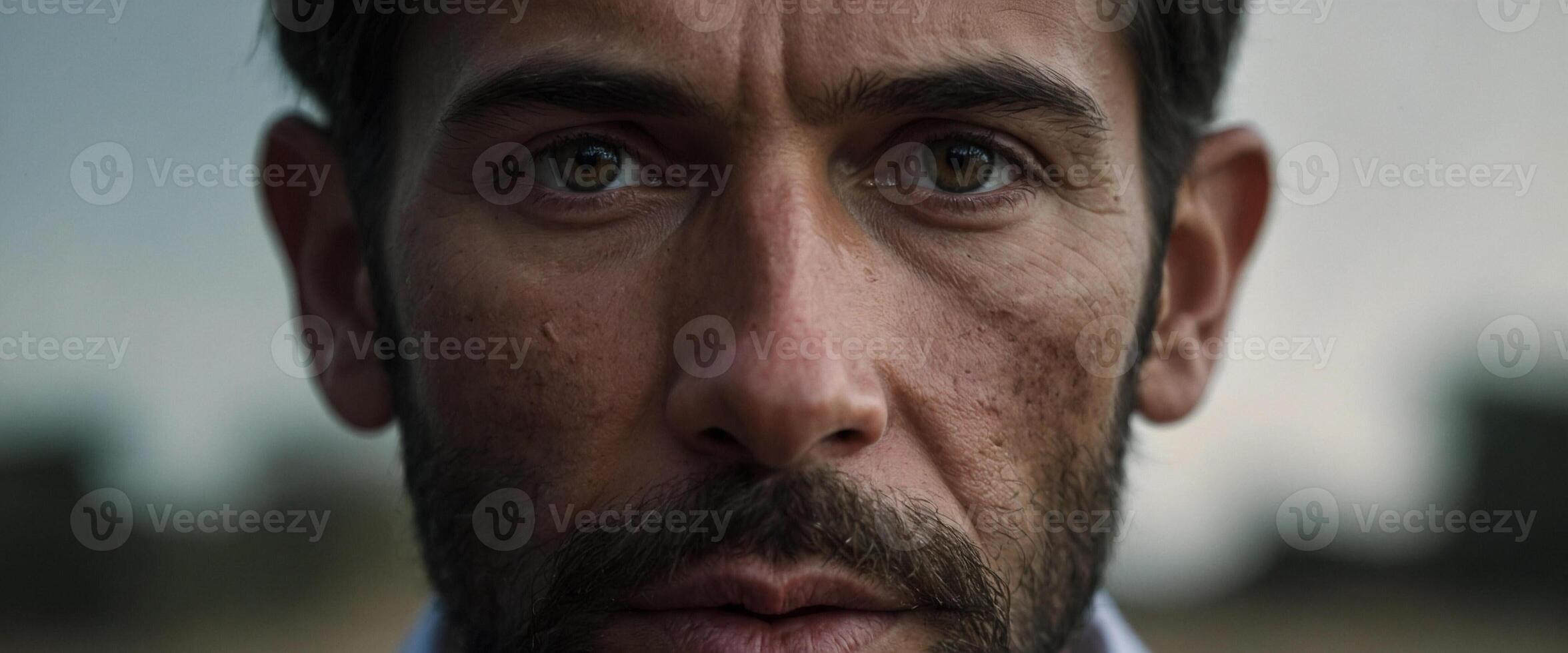 A man with a beard and a tie looks into the camera photo