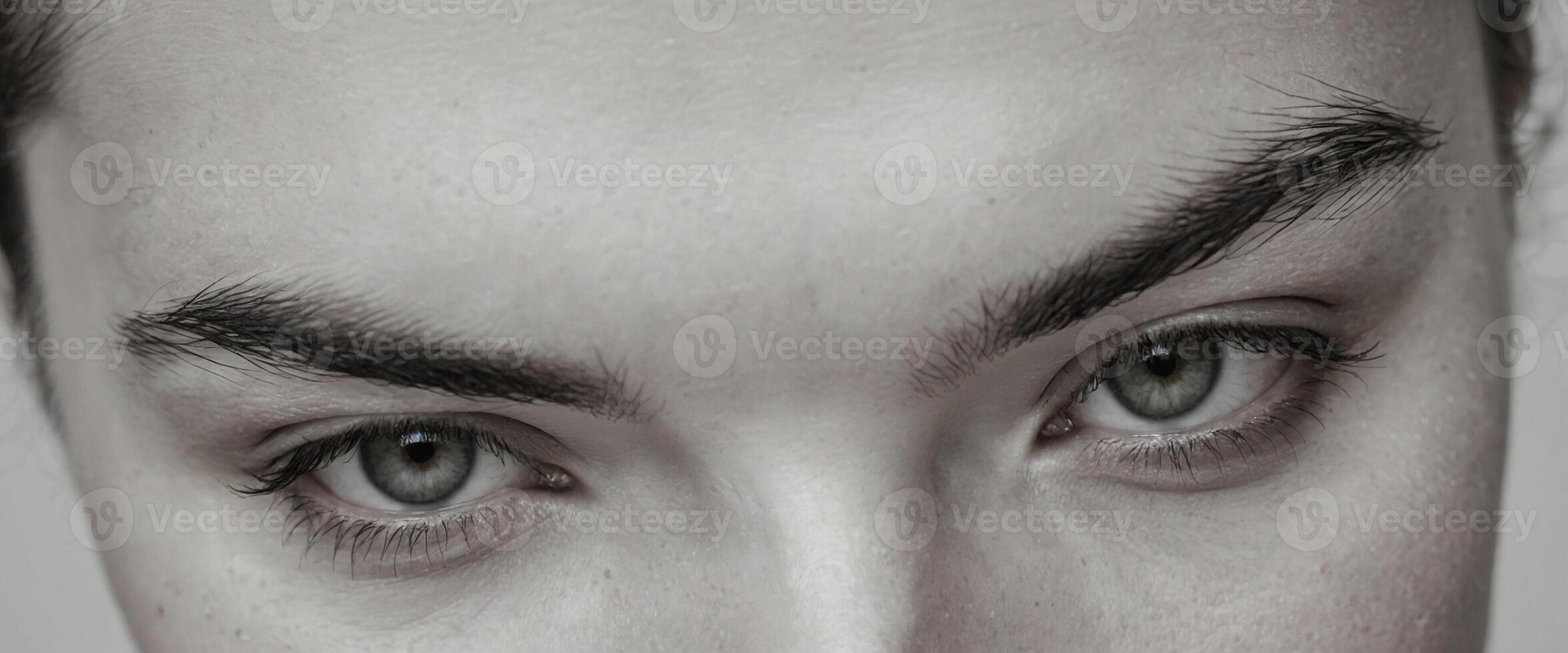 A close up of a woman's face with her eyes open photo