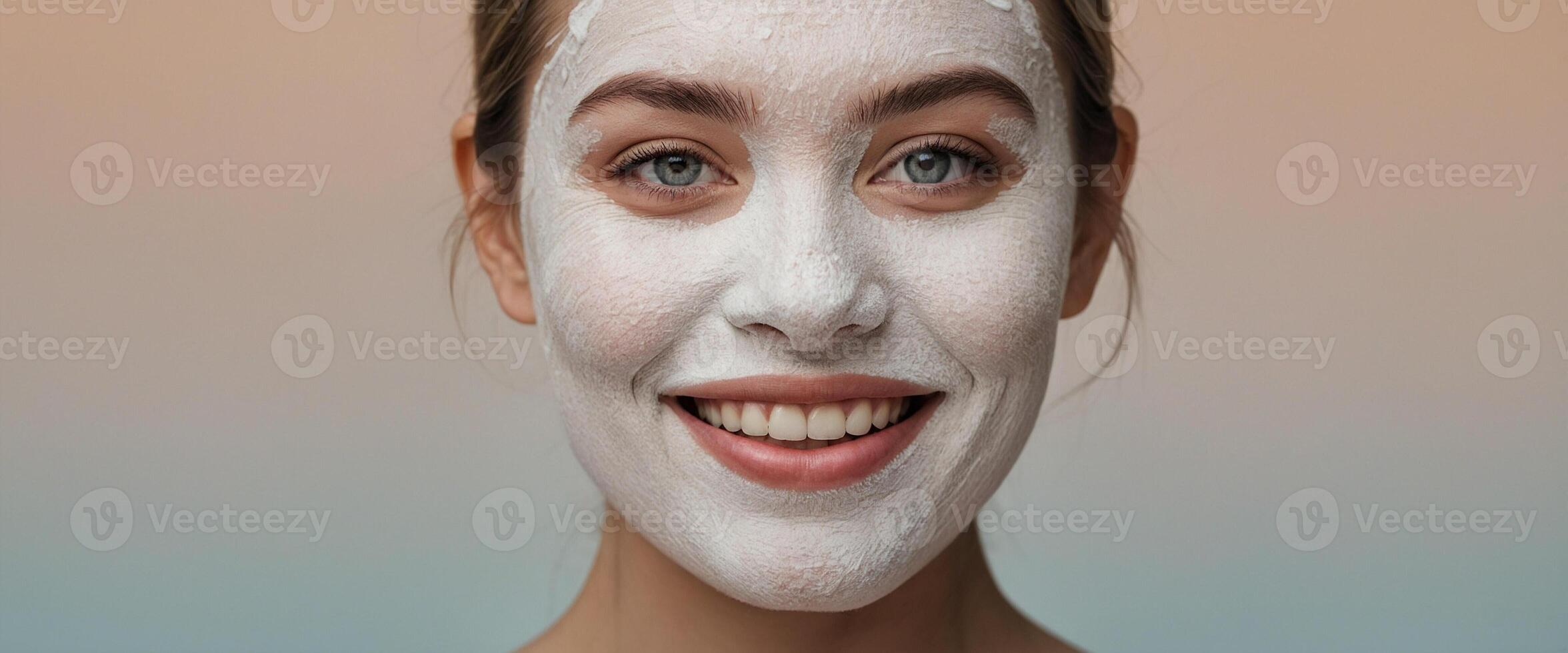 A woman with a white face mask on her face photo