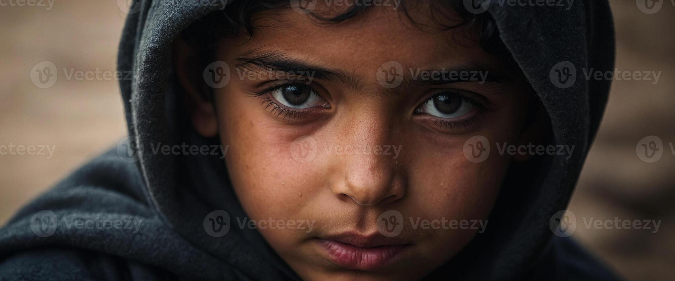 A young boy in a hoodie looking at the camera photo
