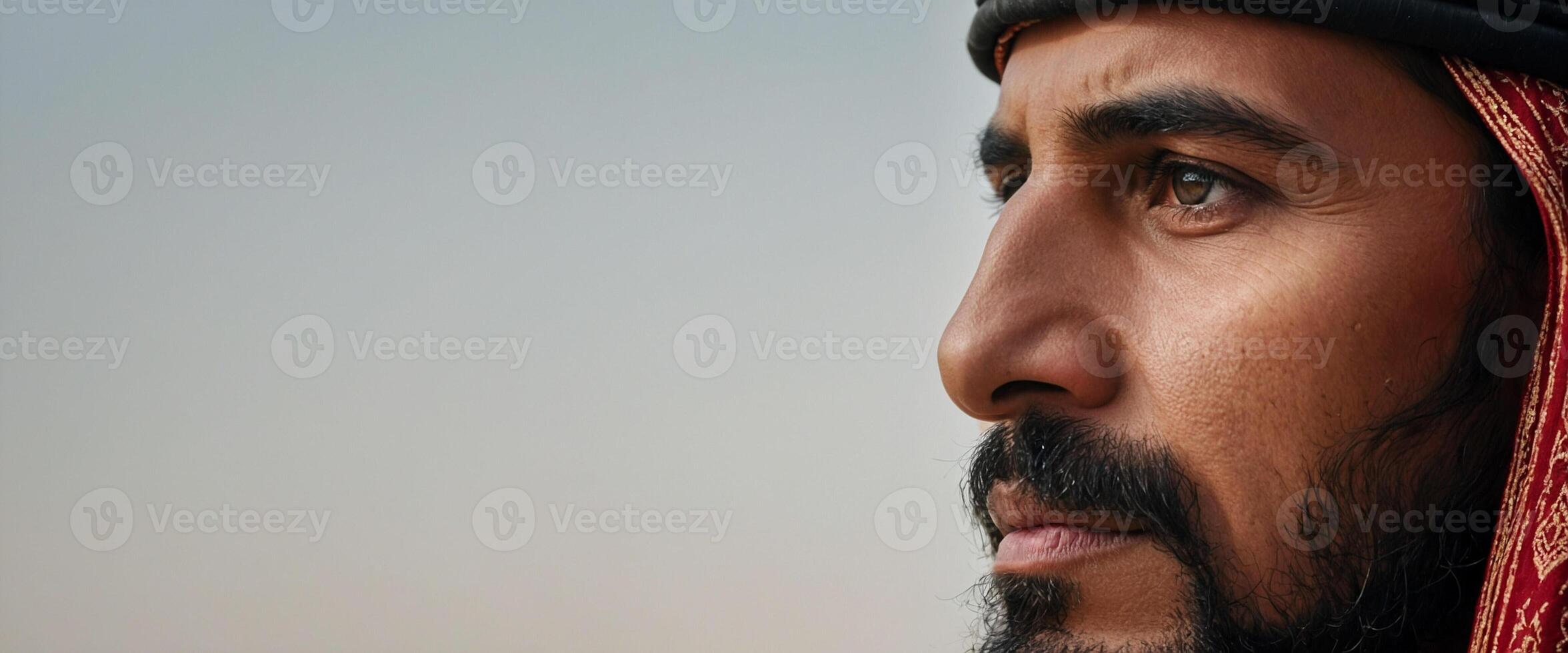 A man with a beard and red head scarf photo