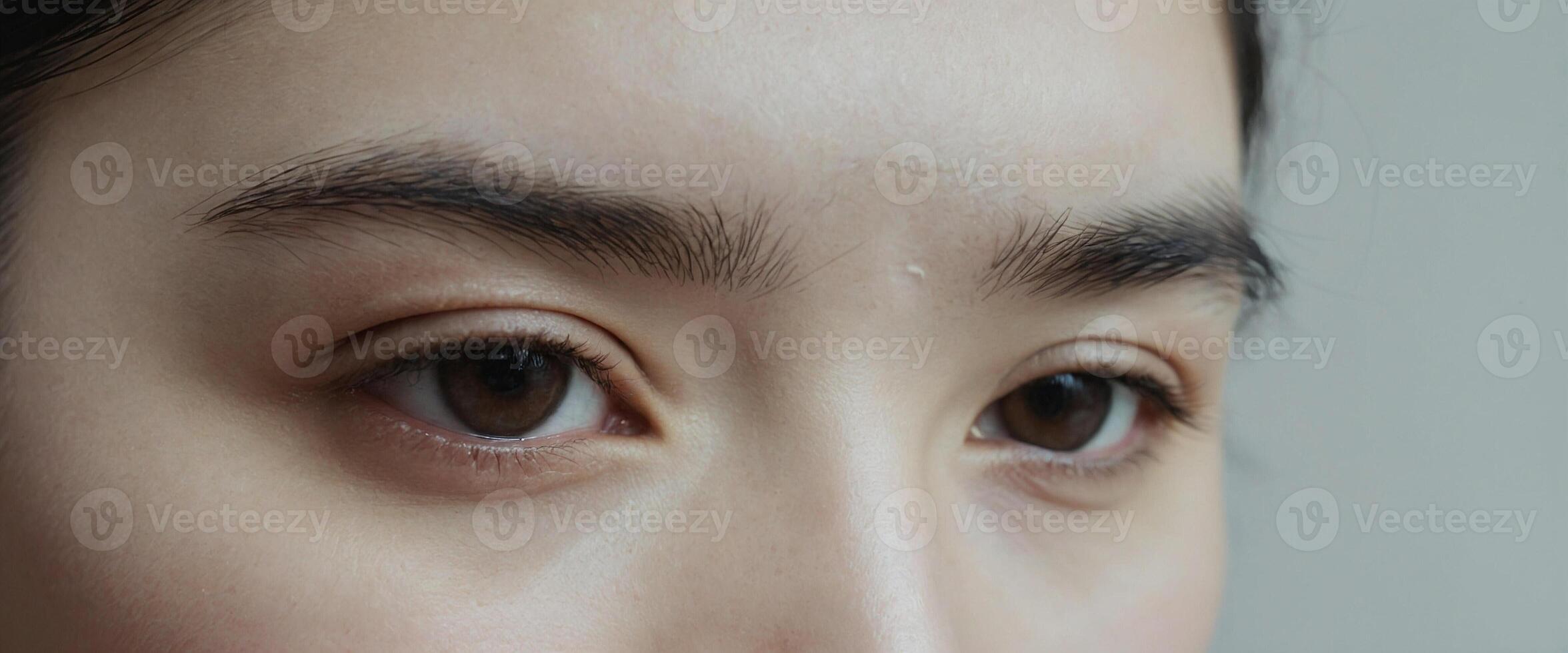 A close up of a woman's face with brown eyes photo