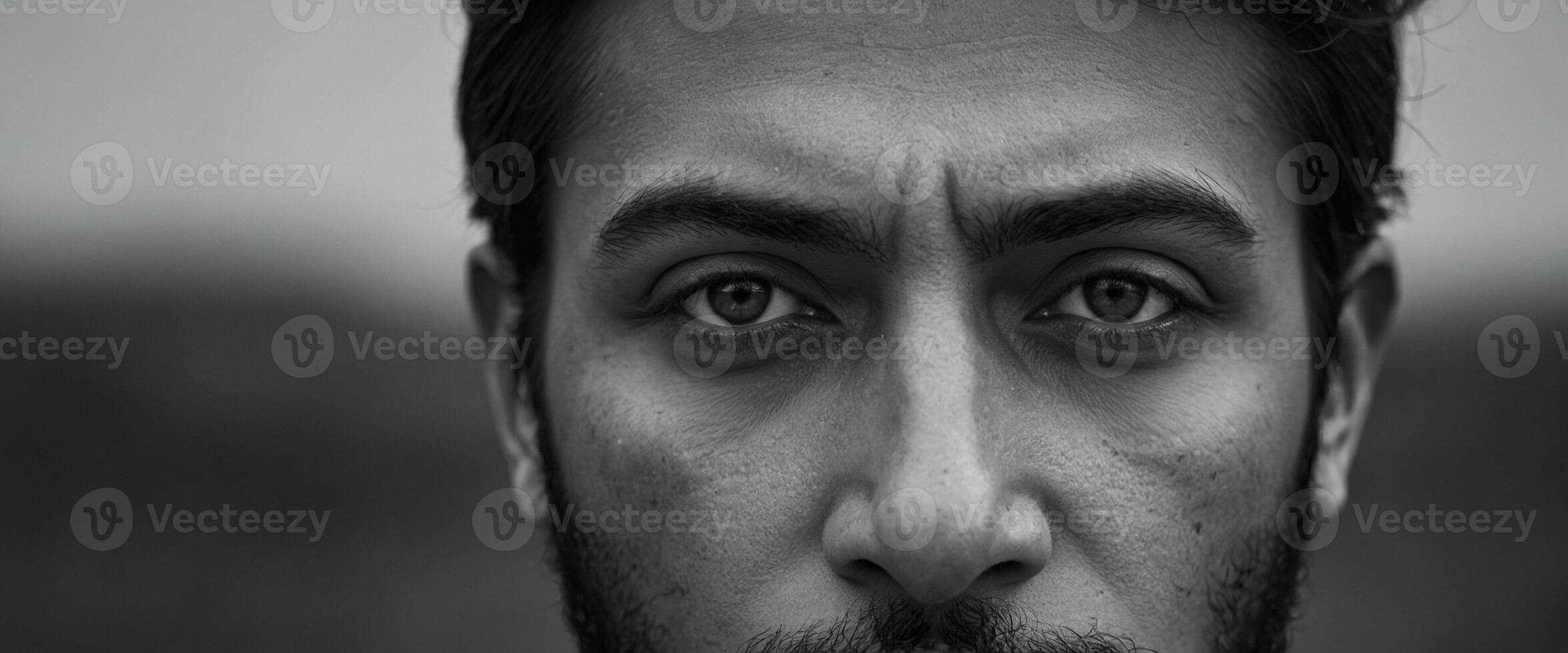 A black and white photo of a man with a beard