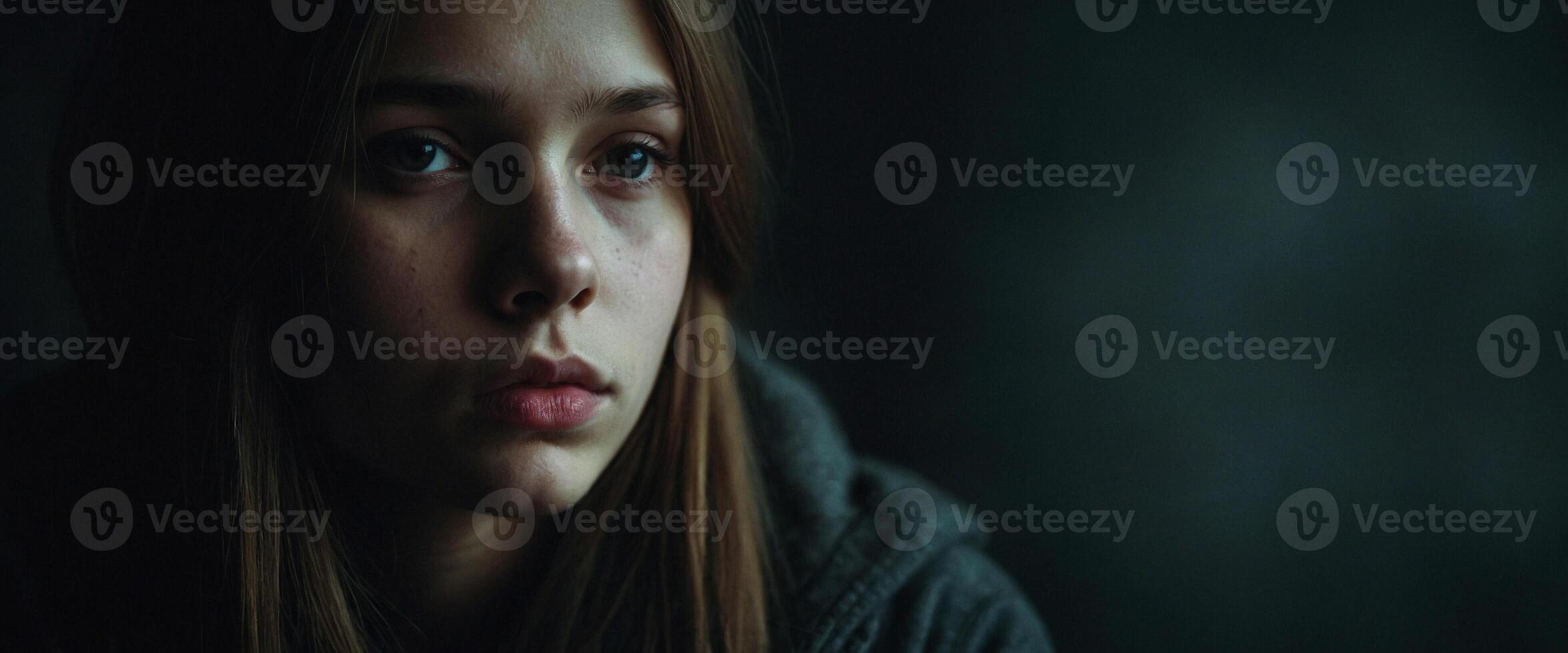 A young woman stares into the distance photo