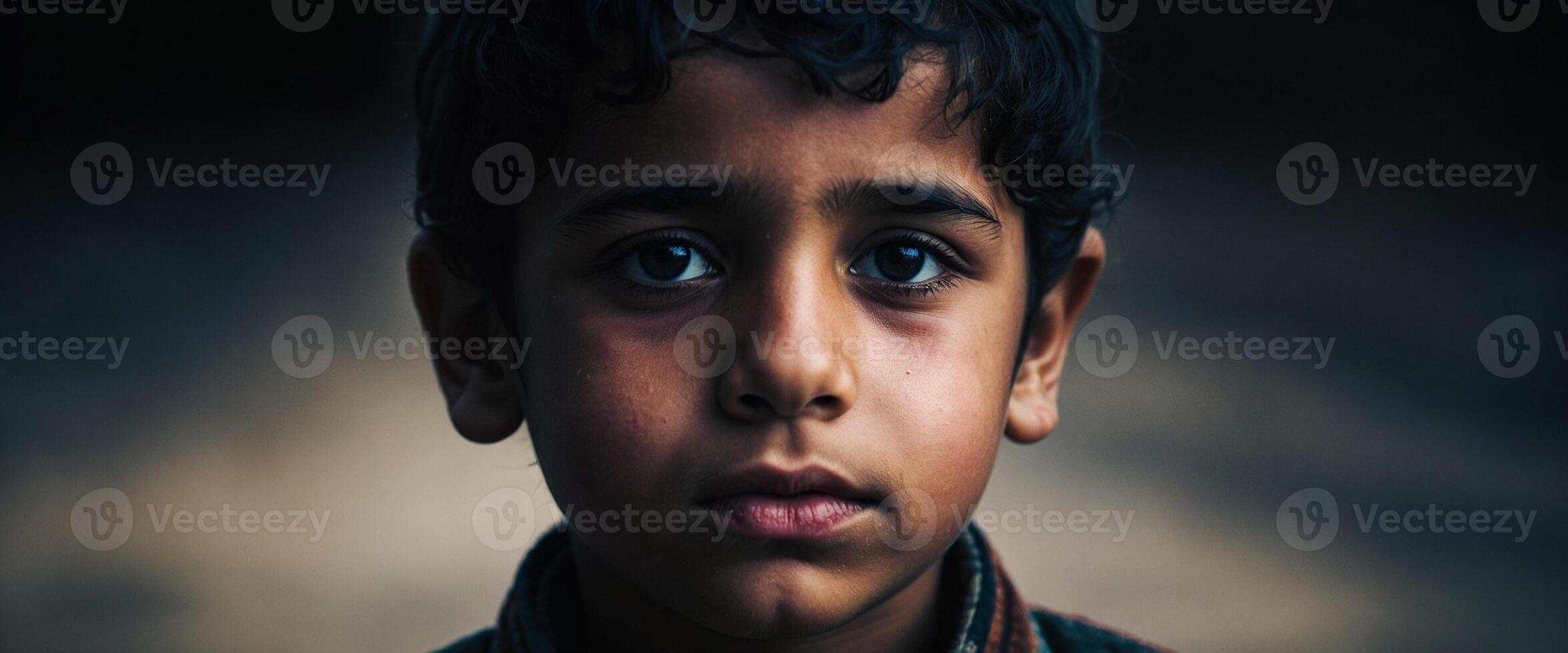 A young boy with dark eyes looking at the camera photo
