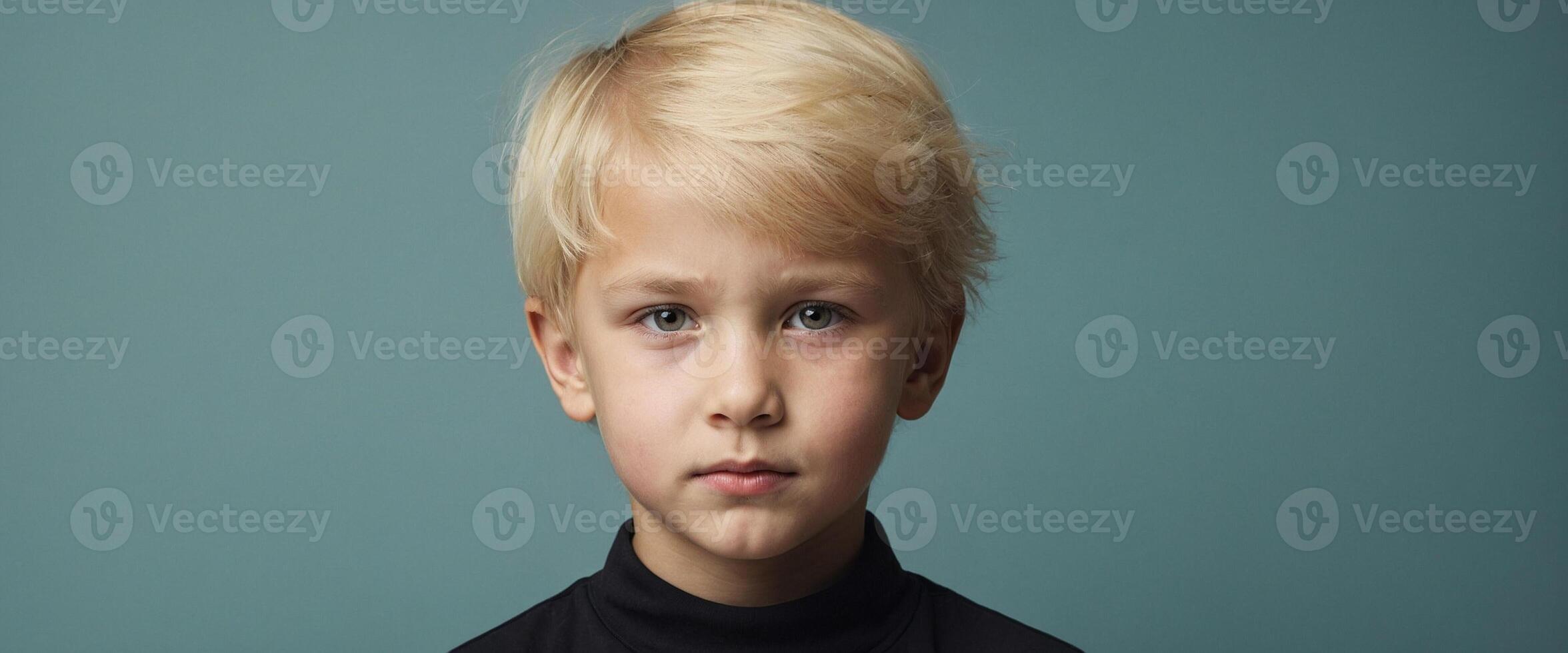 A young boy with blonde hair and a black shirt photo