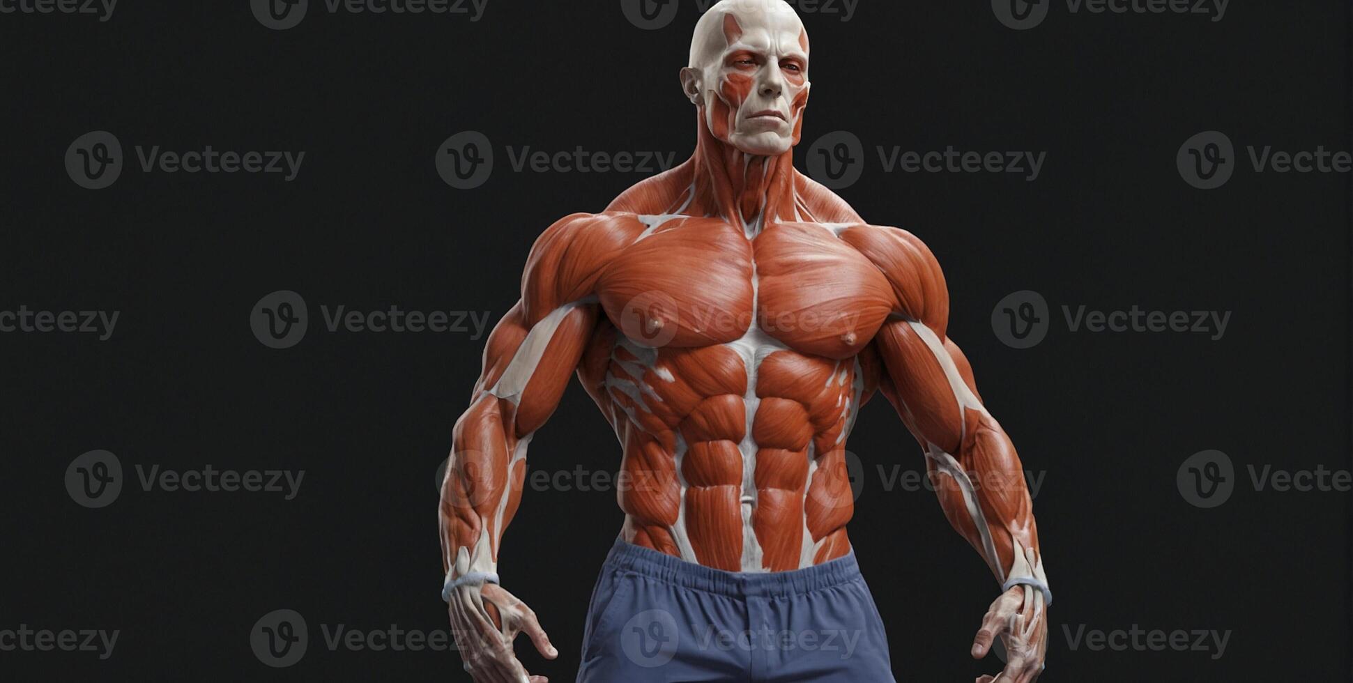 The muscles of a man are shown in this 3d rendering photo