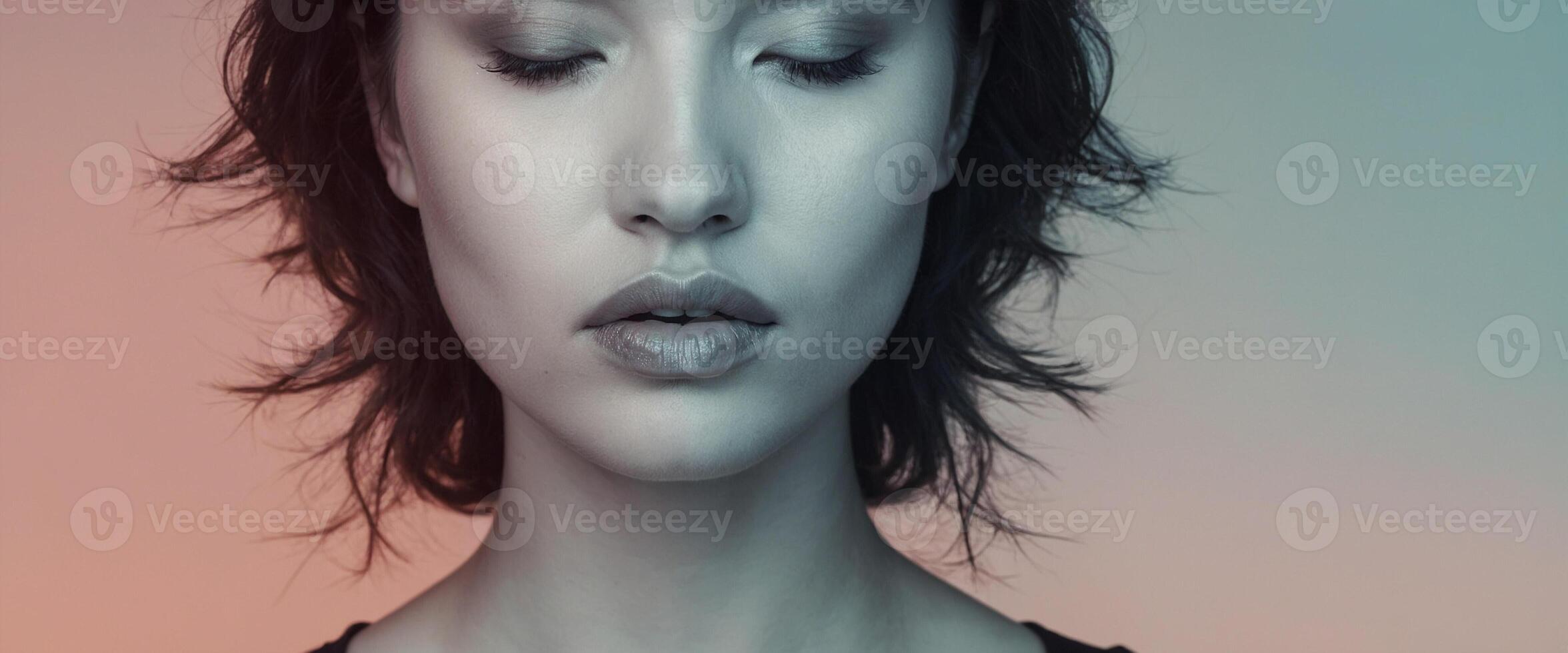 A woman with short hair and a blue background photo