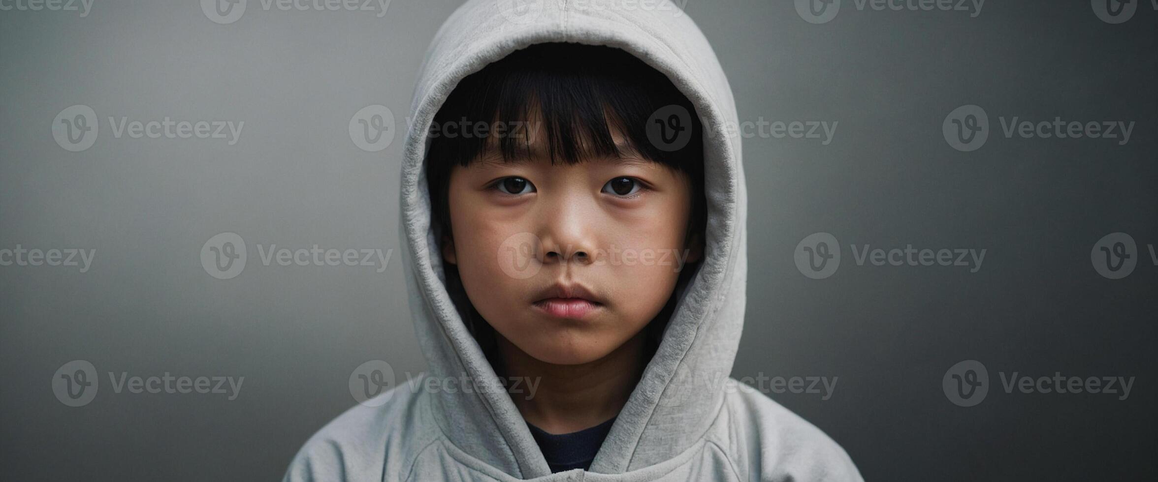 A young boy wearing a hoodie photo