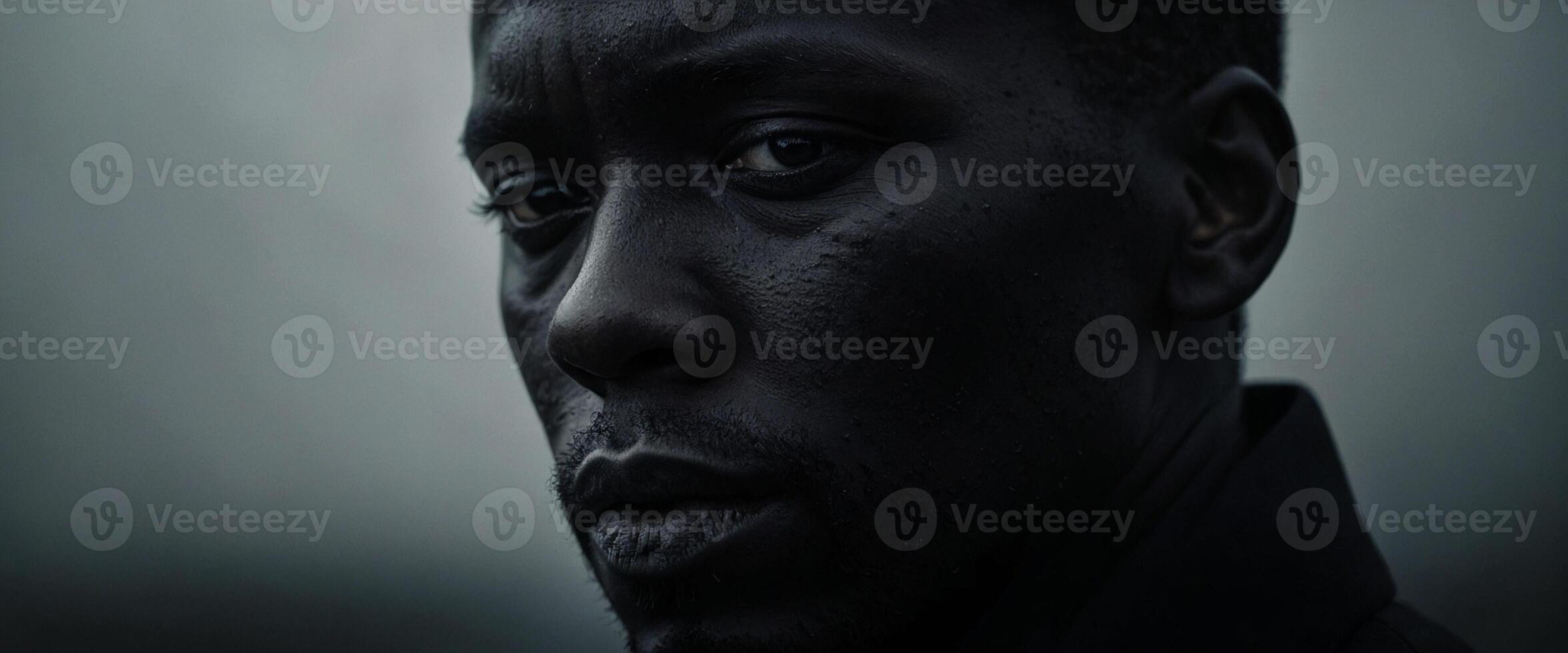 A black man with a dark face staring into the distance photo