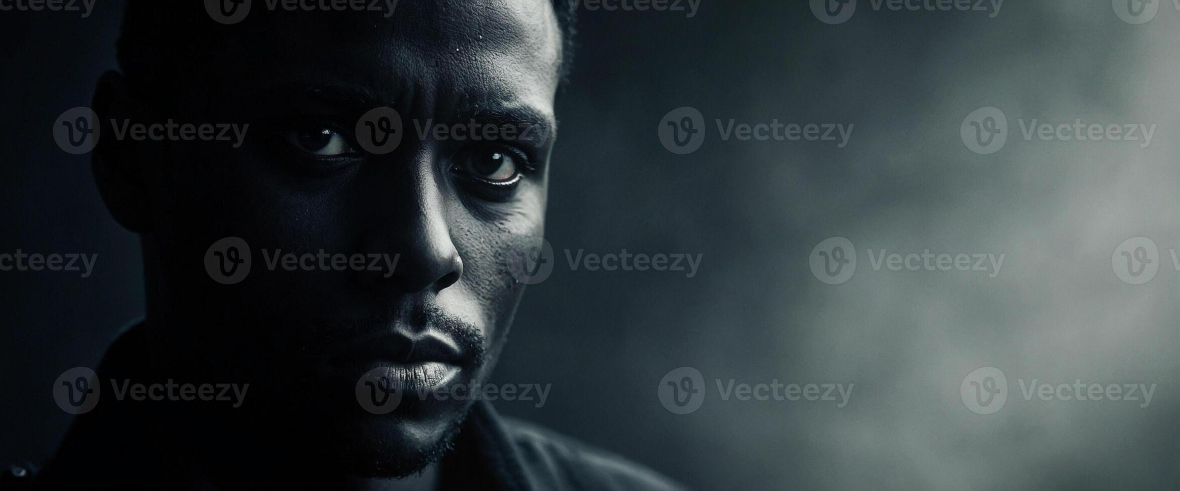 A black man in a dark room with the words the black man on the screen photo
