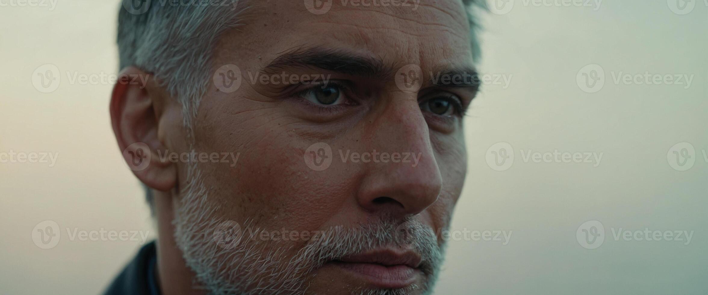 A man with a beard and a grey beard looks away photo