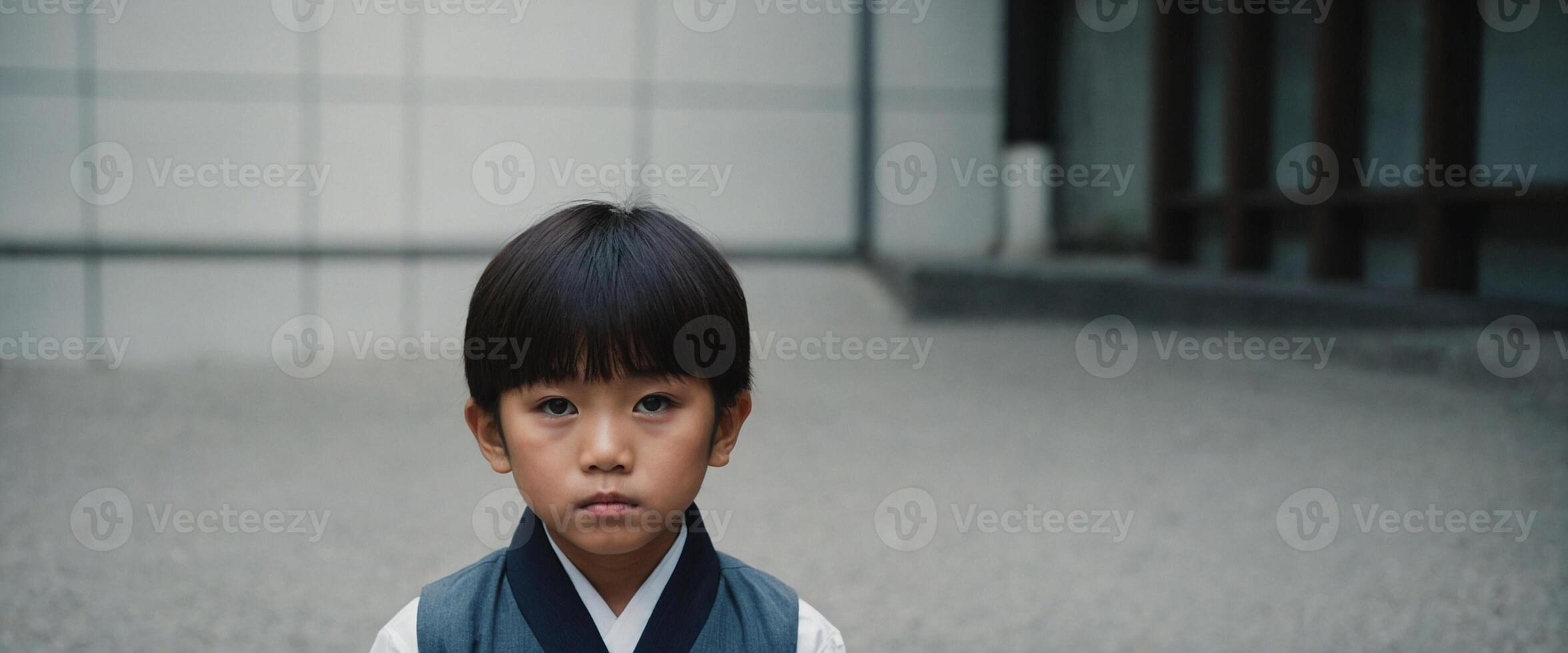 A young boy in a white shirt and vest photo