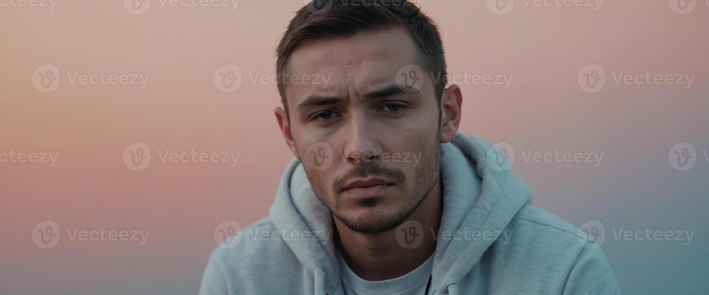 A man in a hoodie looking at the camera photo