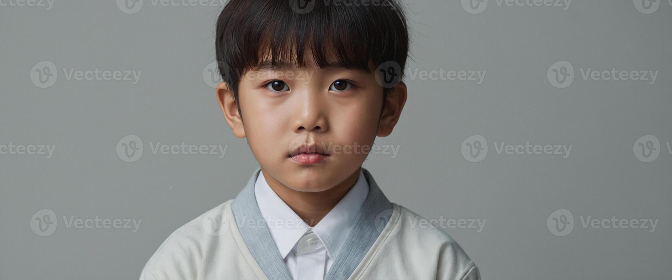 A young boy in a white shirt and tie photo