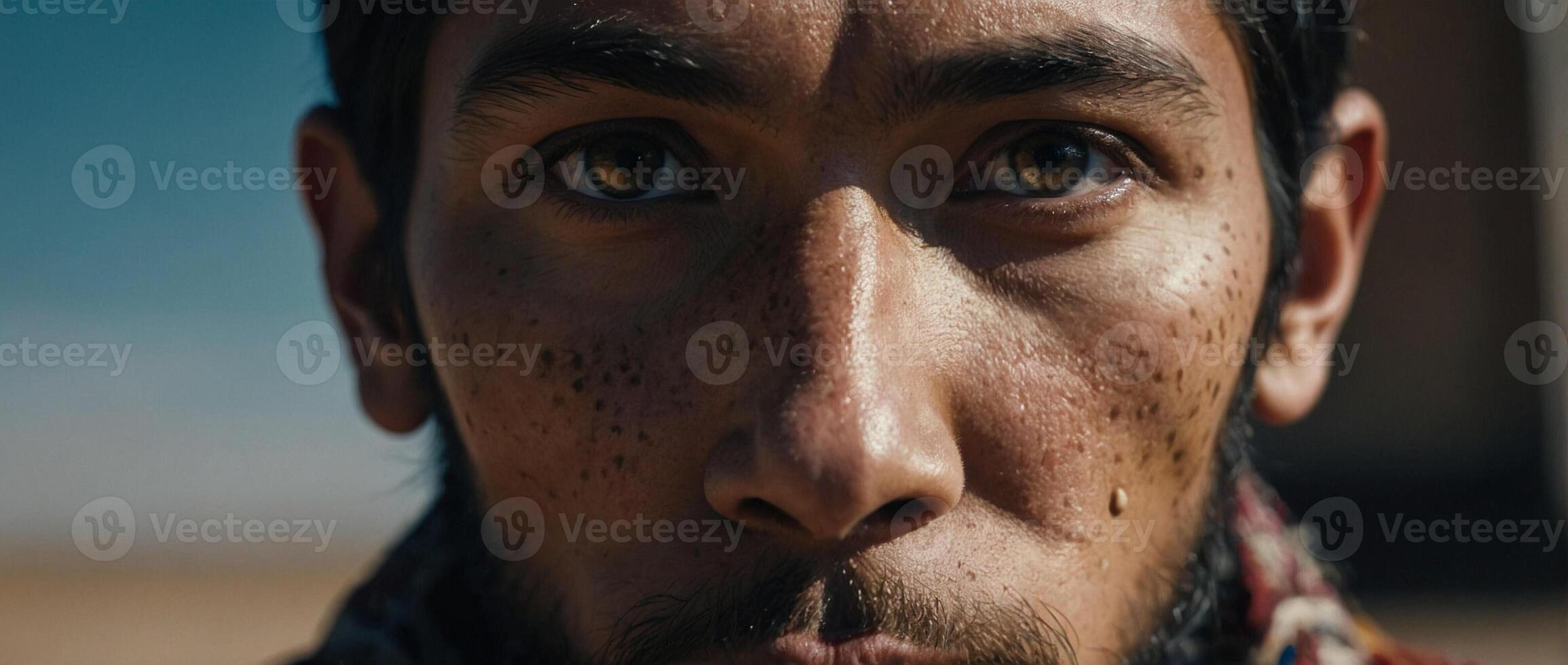 A close up of a man with a beard and scarf photo