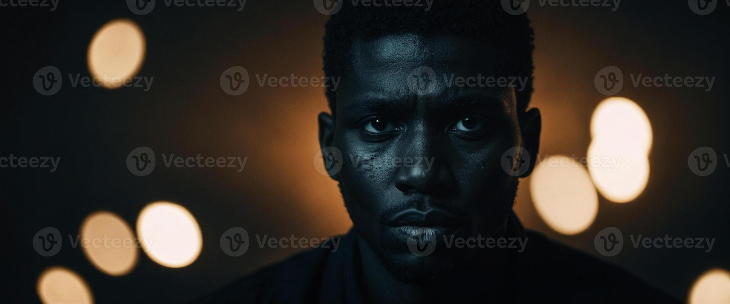 A man with a black shirt and dark background photo