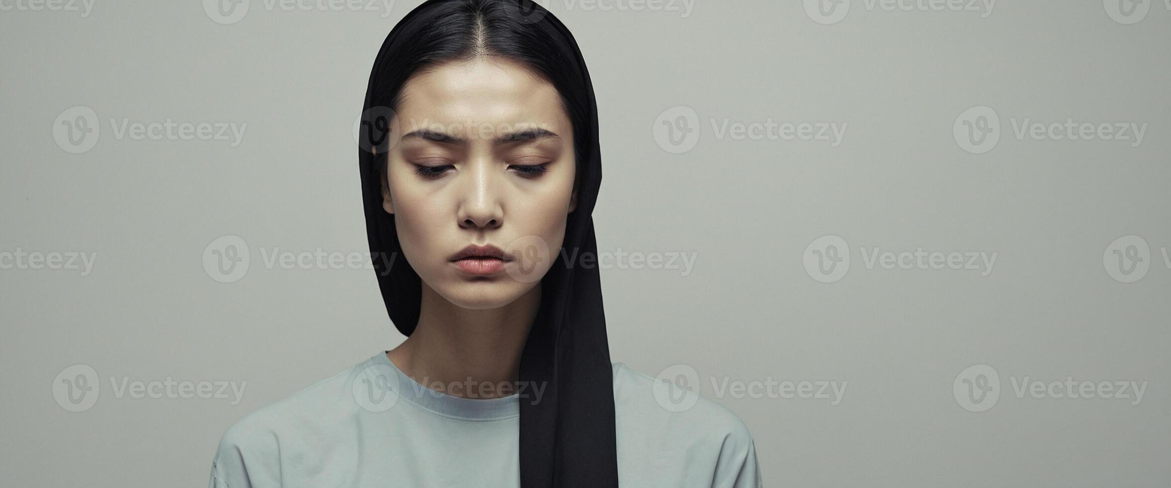 A woman with a black head scarf on her head photo