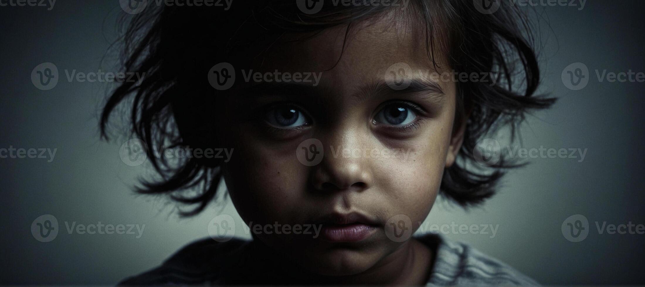 un joven niño con azul ojos mirando a el cámara foto