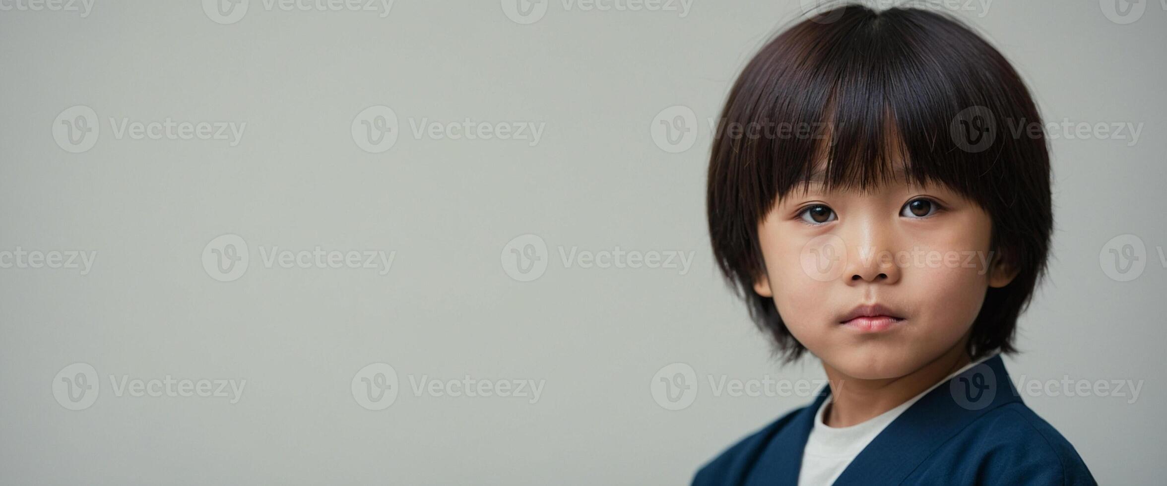 A young boy with dark hair and a blue shirt photo