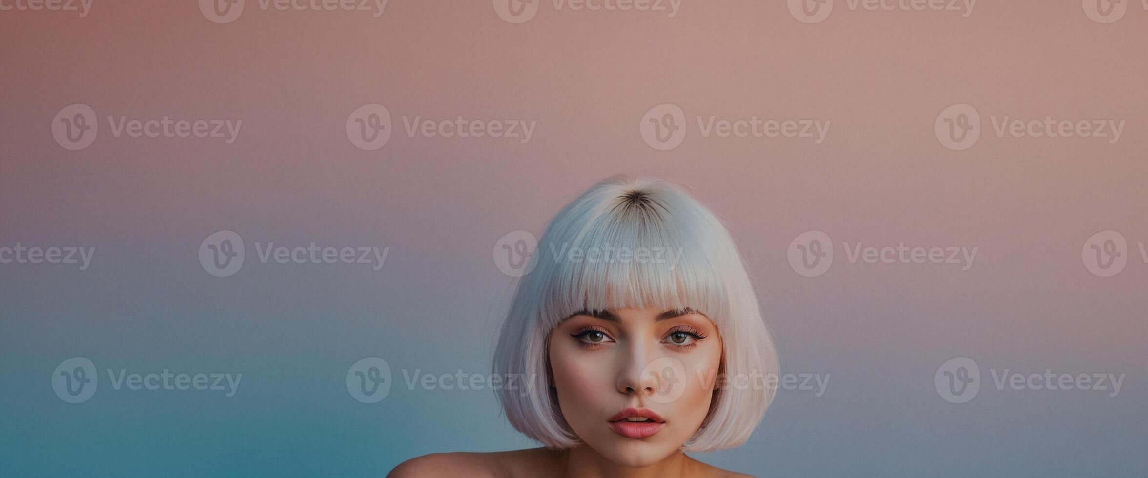 A woman with a white hair and a blue background photo