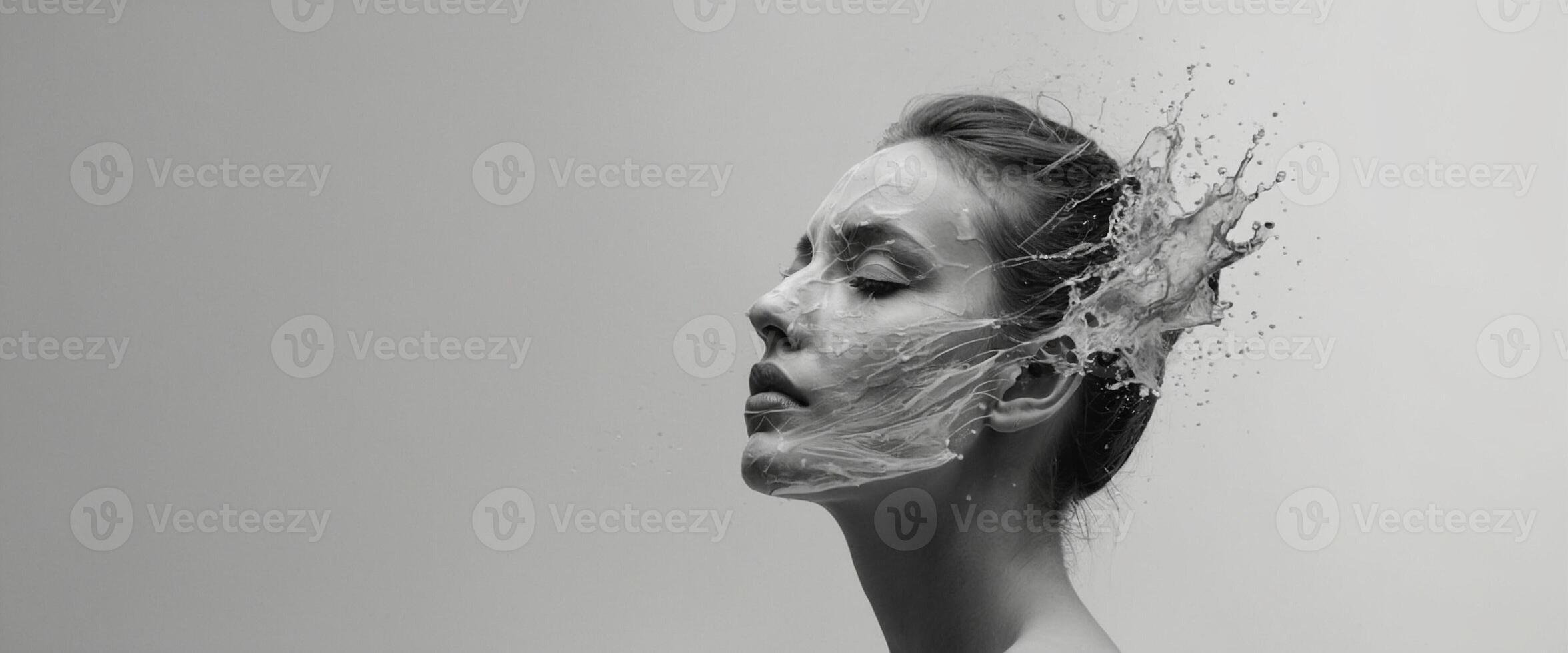 A woman with water splashing on her face photo