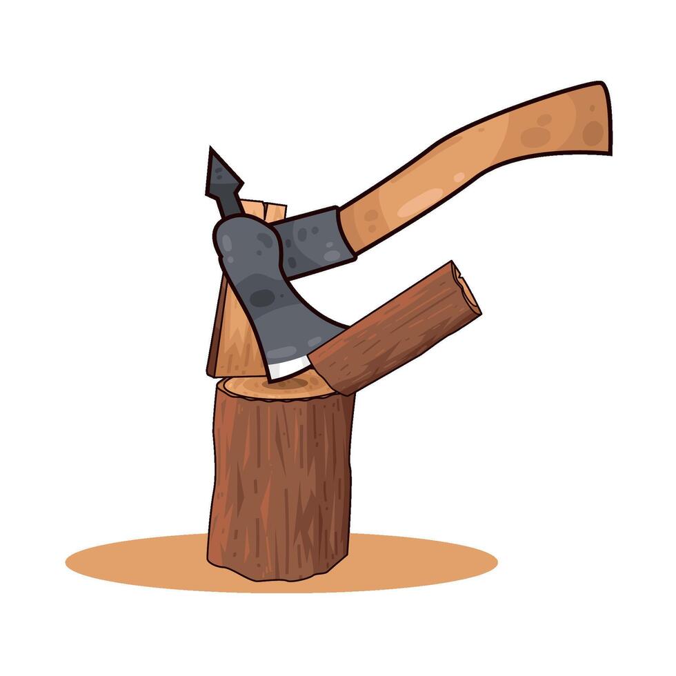 an ax splits wood illustration vector