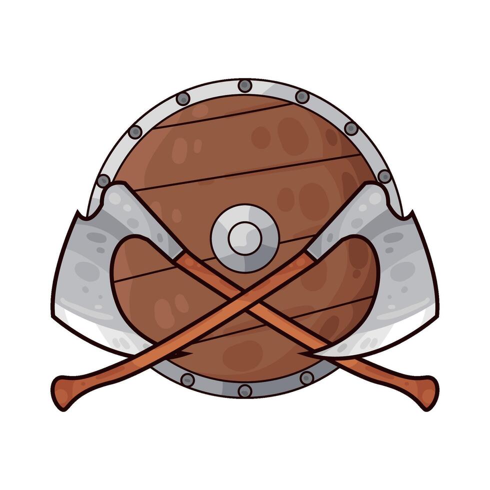 crossed axe with wooden shield illustration vector