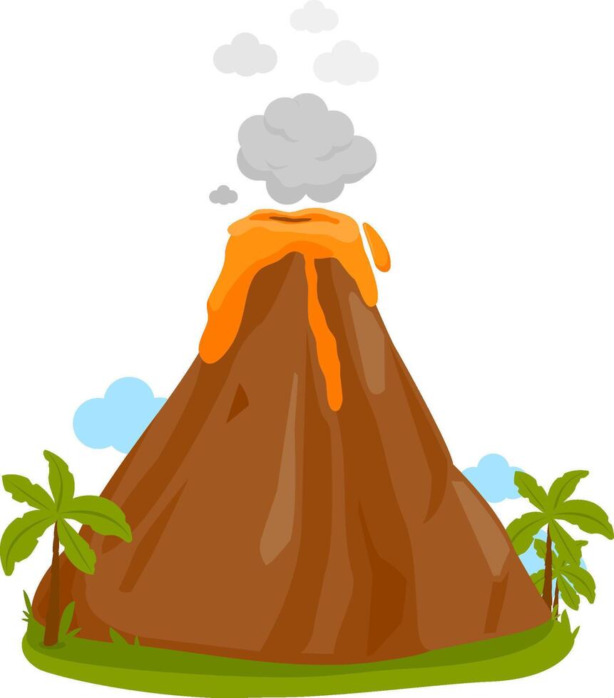 Volcano erupting with magma flowing and smoke. Active lava mountain volcano eruption. vector