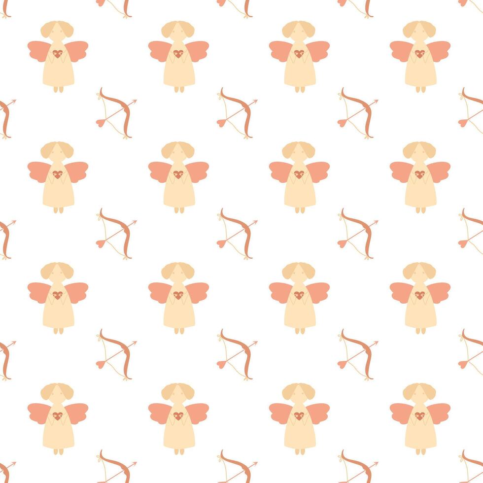 Cupid seamless pattern on white background, pastel cupid pattern, angel with bow print vector