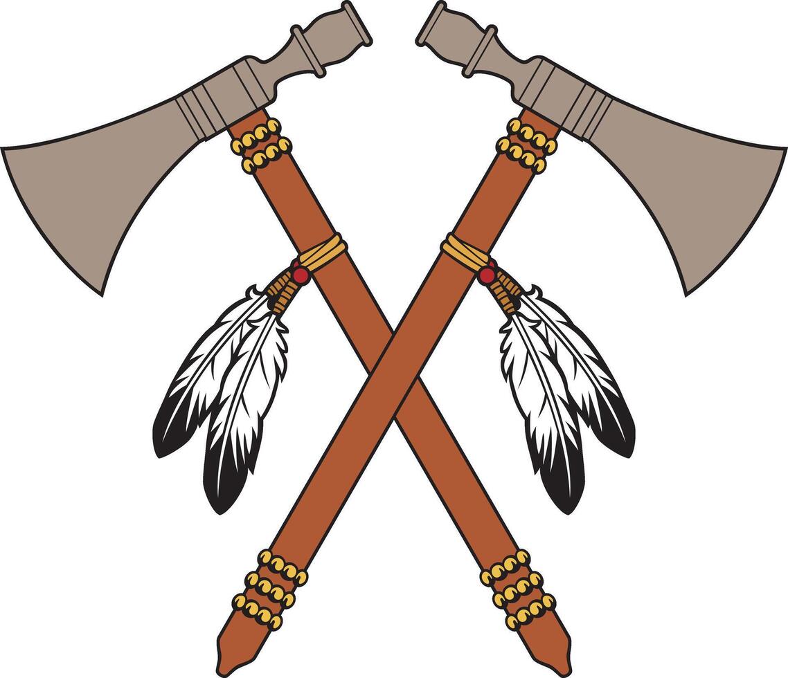 Indian Axes. Native American Warrior Tomahawks. vector