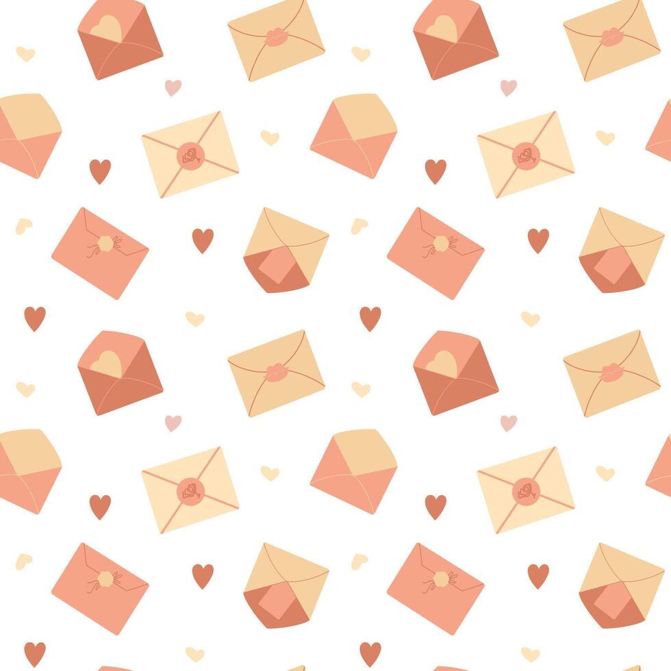 Pastel Seamless Pattern with envelopes and hearts, love seamless pattern vector