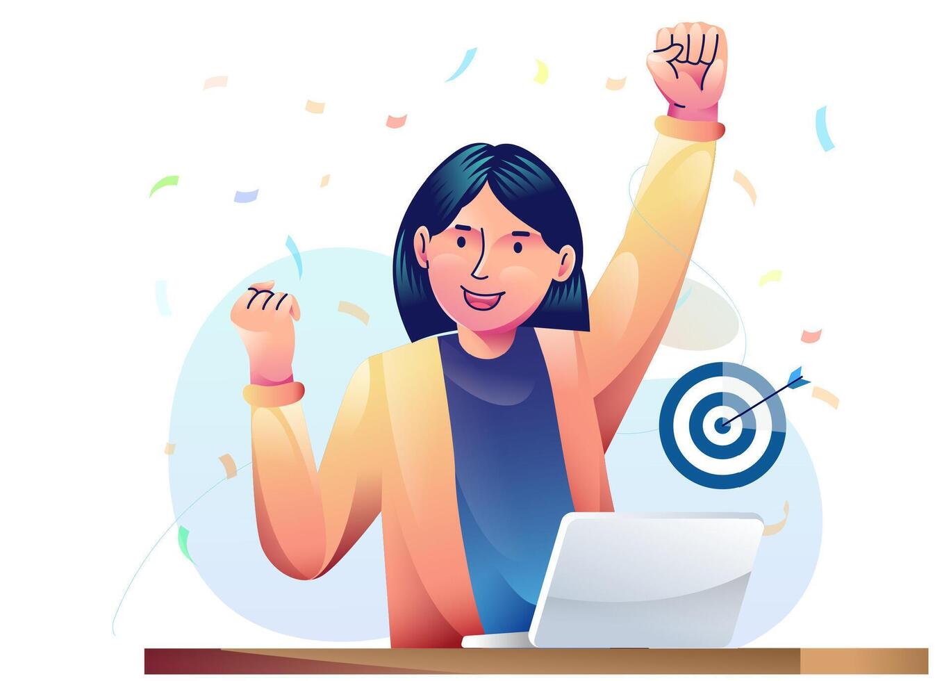Business goal celebrating. Celebrating success and victory. Concept of win, achievement and luck. Winners rejoicing their triumph. Modern flat design illustration. vector