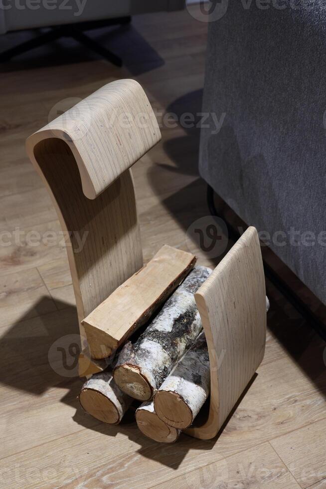 A Stylish Wooden Log Holder Designed for Modern Homes, Blending Aesthetics and Functionality photo