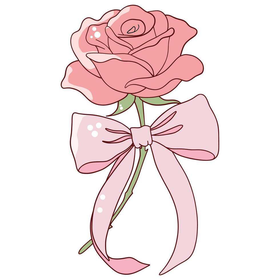 Single Pink Rose with Elegant Bow vector
