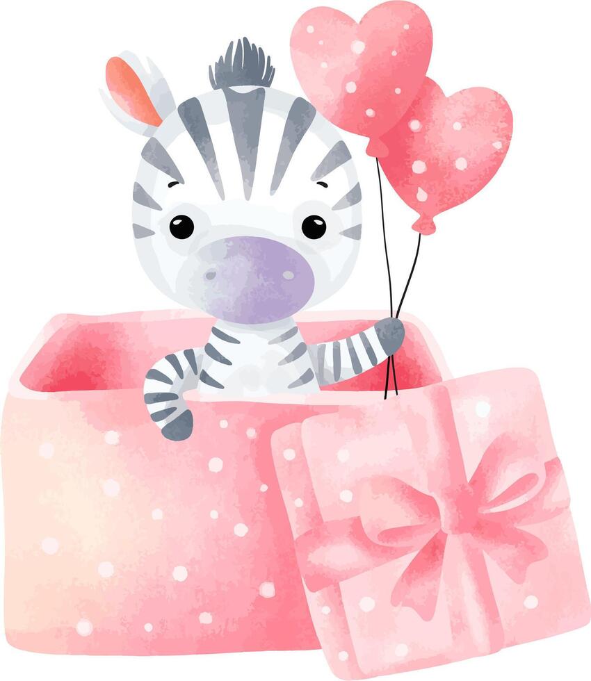 Watercolor Zebra in Gift Box vector