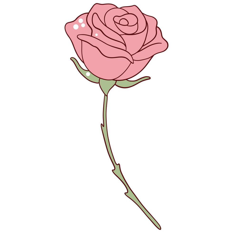 Single Pink Rose with Long Stem vector