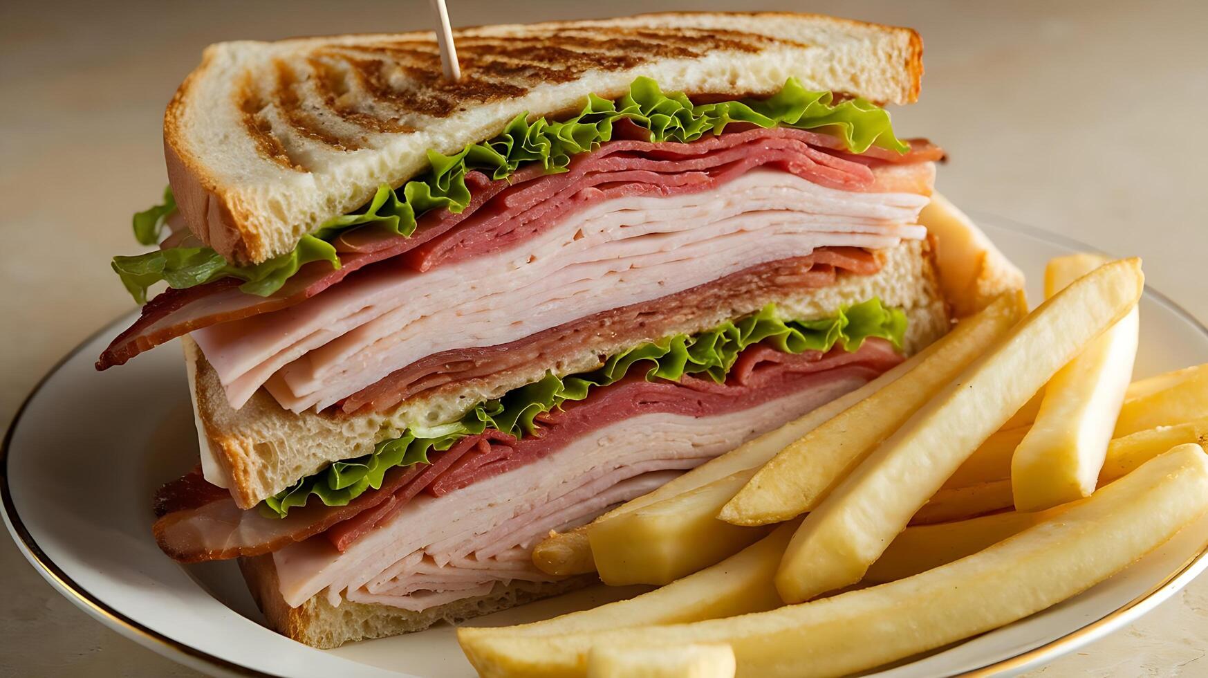 A sandwich and french fries on a plate photo