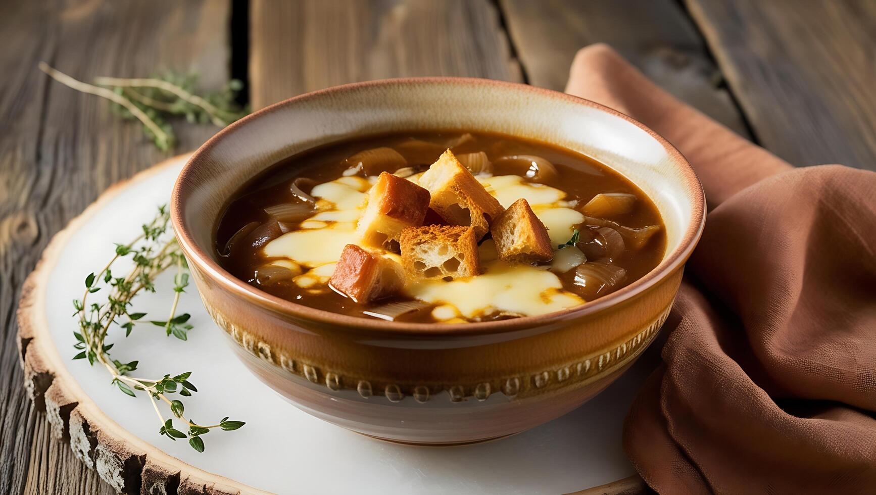 Cauliflower soup with cheese and bread photo