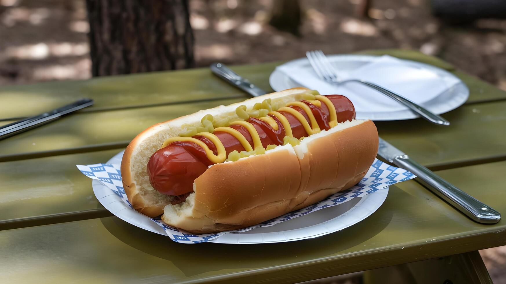 A hot dog on a plate photo