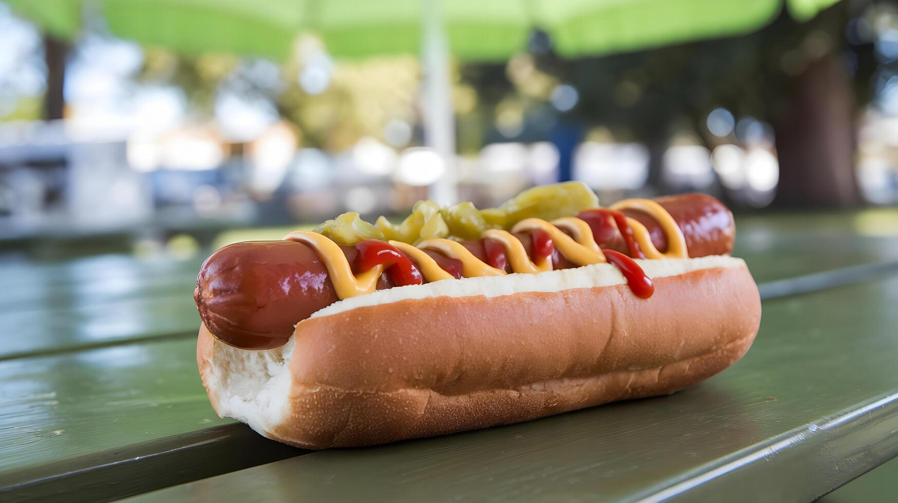 A hot dog with ketchup and mustard on it photo