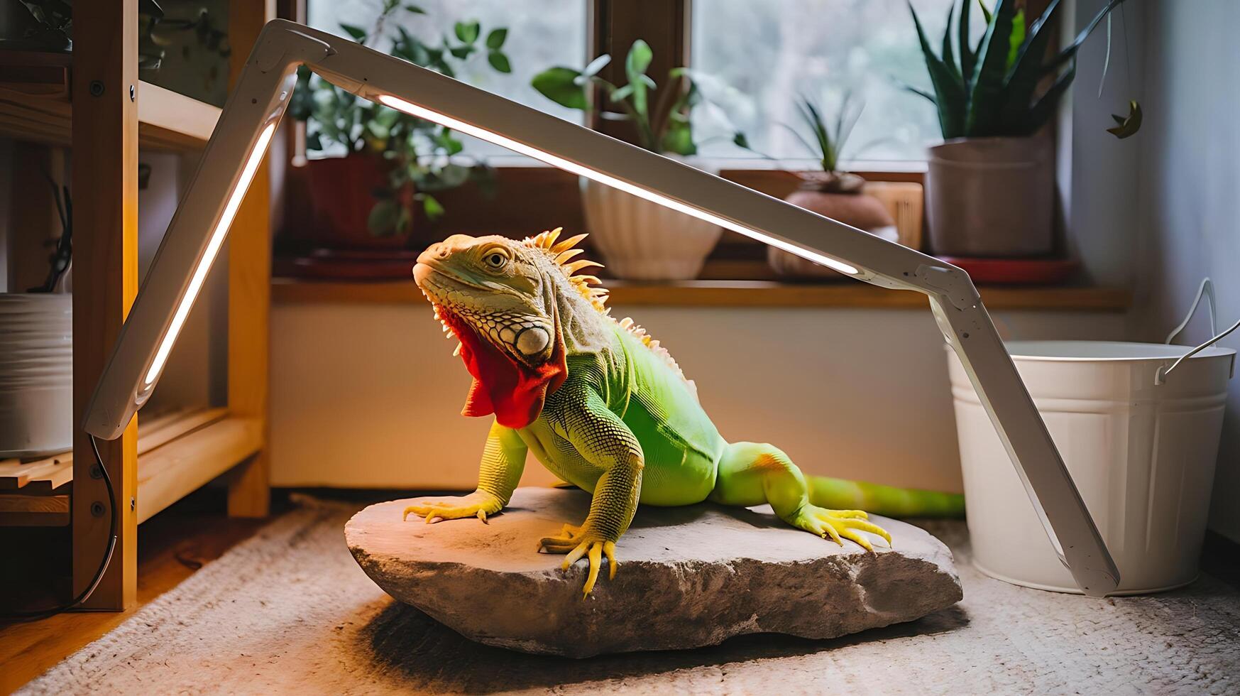 A lizard sitting on a rock in a room photo