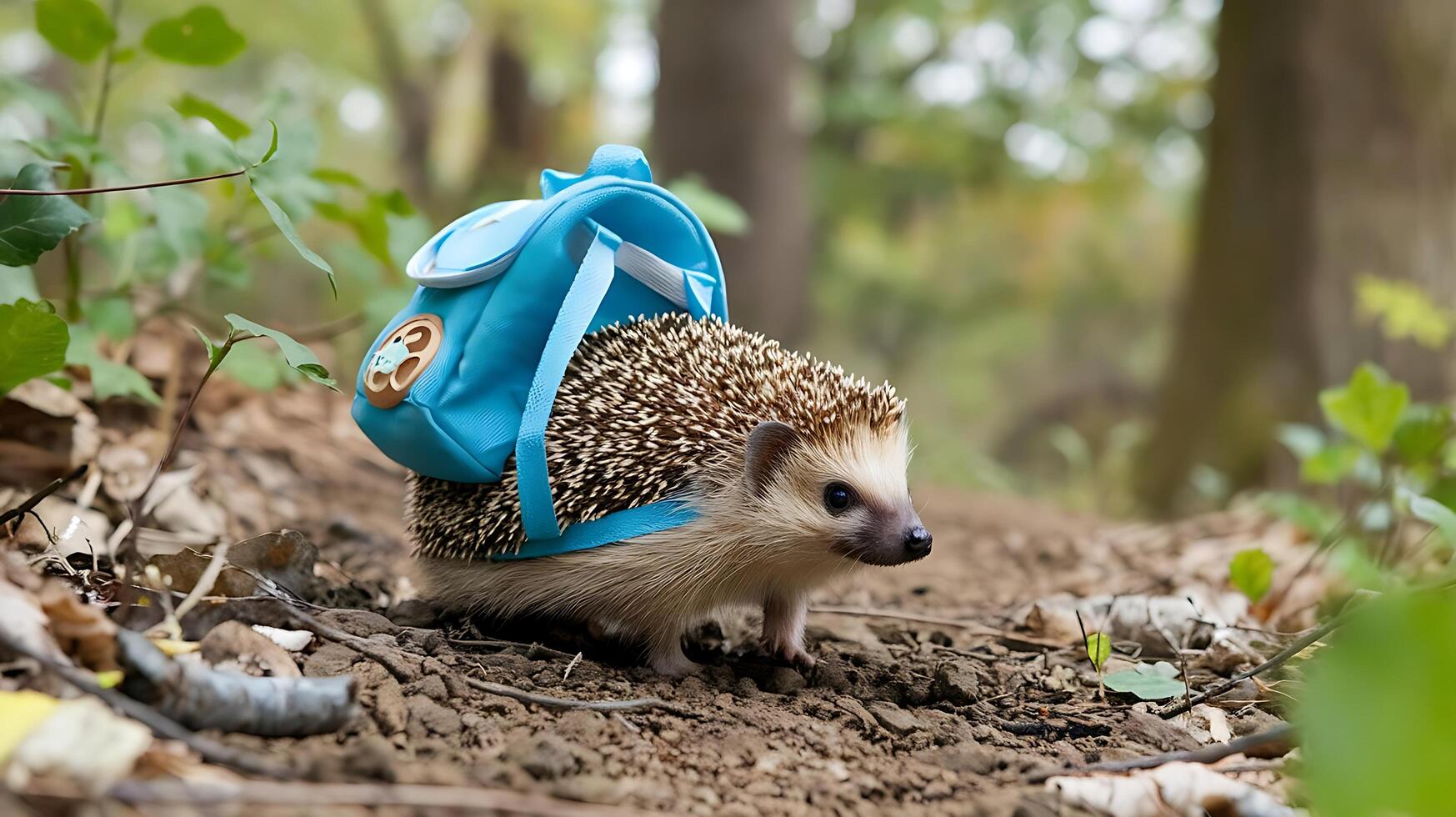 A hedgehog with a backpack on its back photo