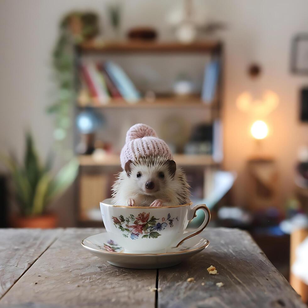 Hedgehog in a tea cup photo